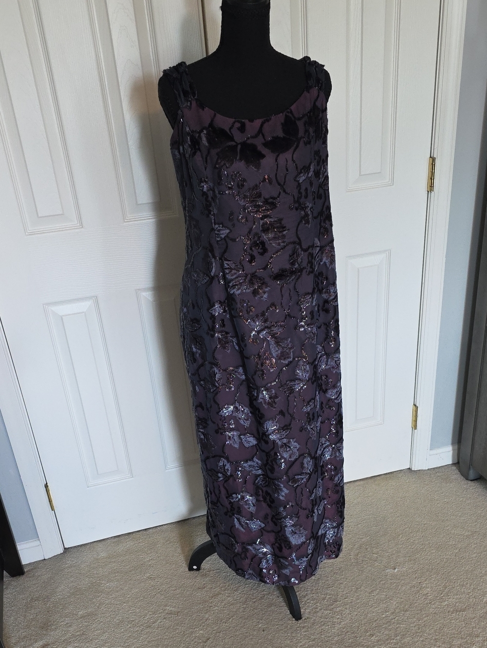 Victor Costa Dark Plum Embellished Floral Maxi Dress